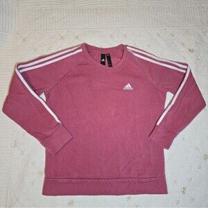 Adidas Crewneck Sweatshirt Size Medium Pink 3 Stripe Athleisure Athletic Barbie